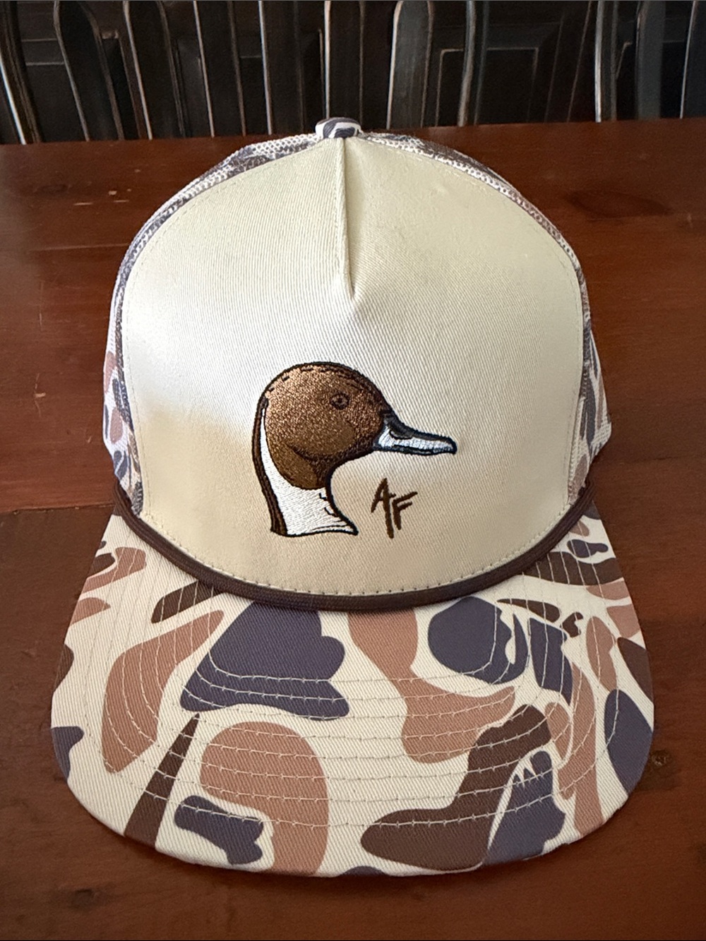 American Fetcher New Men’s Duck Embroidered Camo Hat - Cream and Brown